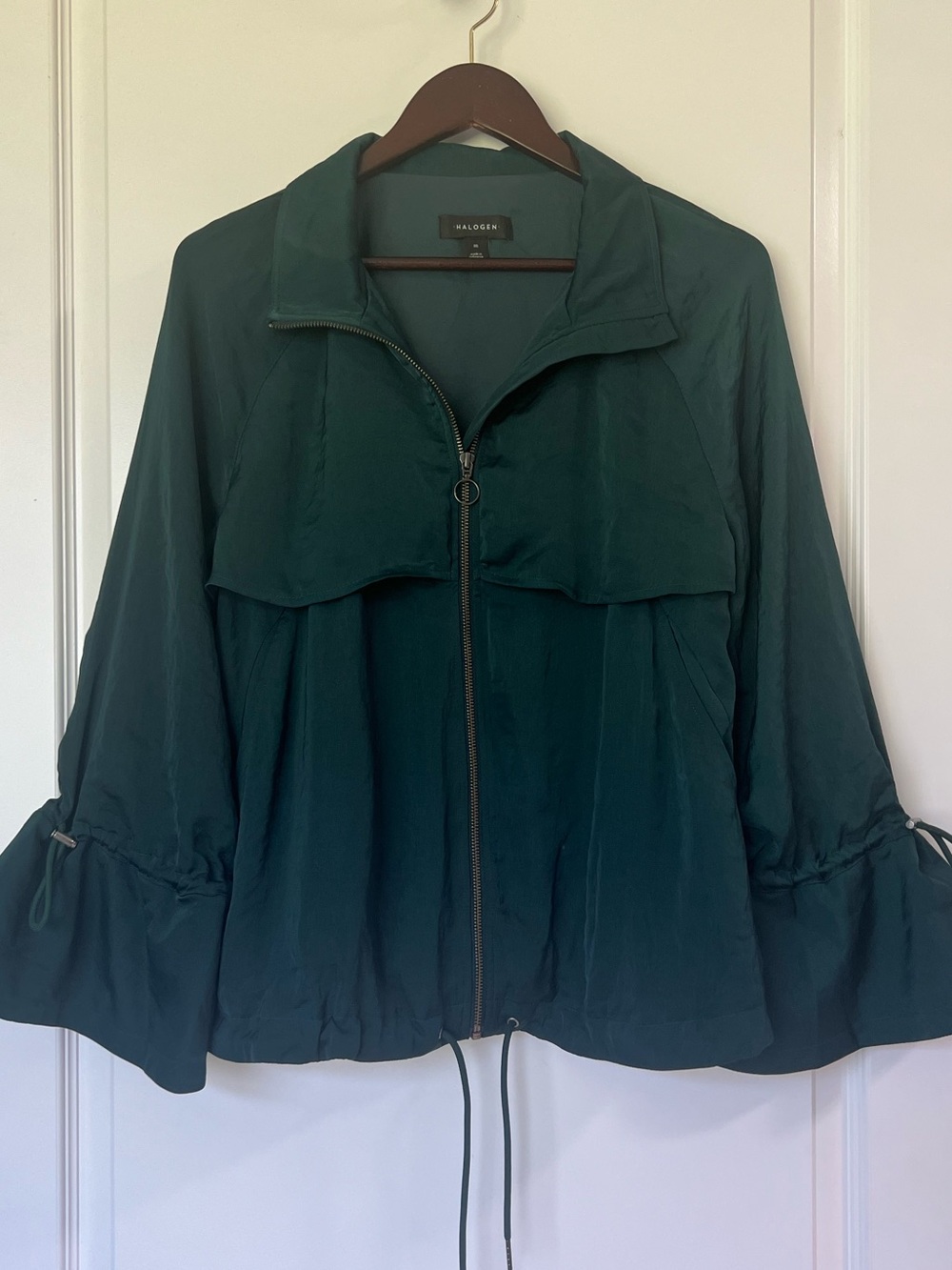 Halogen Emerald Green Flared Bell Sleeve Zip Utility Windbreaker Womens Jacket M - Picture 1 of 5